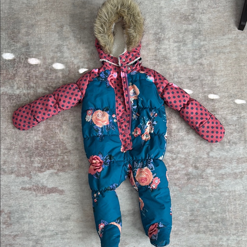 Matilda Jane Floral Puffer Jacket - Teal and Pink